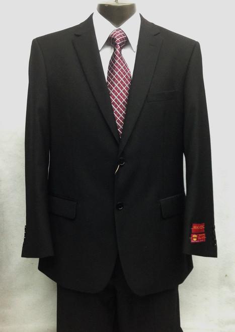 Closeout: (1) Size 42L Black Wool-Feel 2-Button Solid Suit w/ Vest