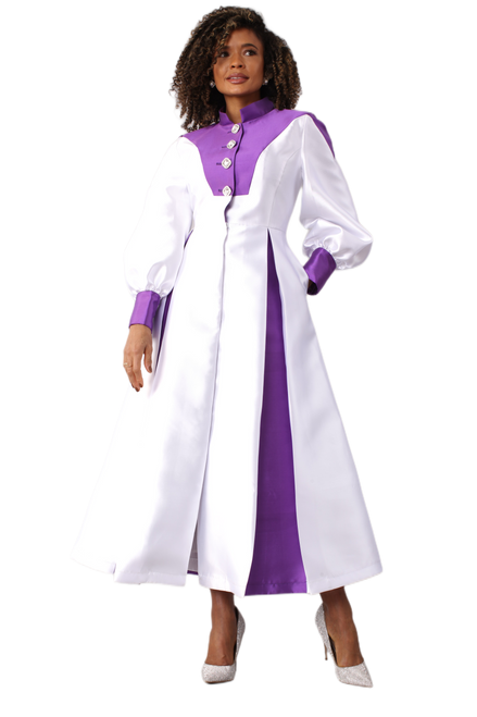 Women's 1-Piece Preaching Robe Gown In White & Purple