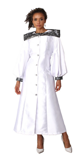 Women's 1-Piece Preaching Robe Gown In White & Black - 4803