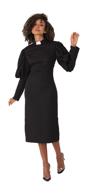 Ladies 1-Piece Tab Collar Preaching Robe Dress In Black