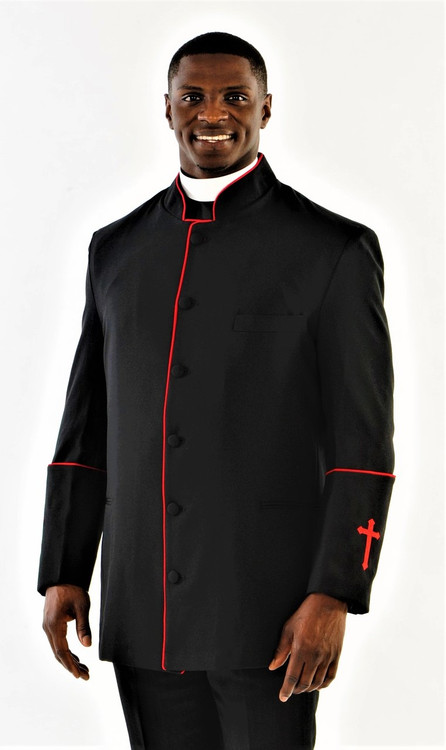 MEN'S PREACHER CLERGY JACKET IN BLACK & RED | Divinity Clergy Wear
