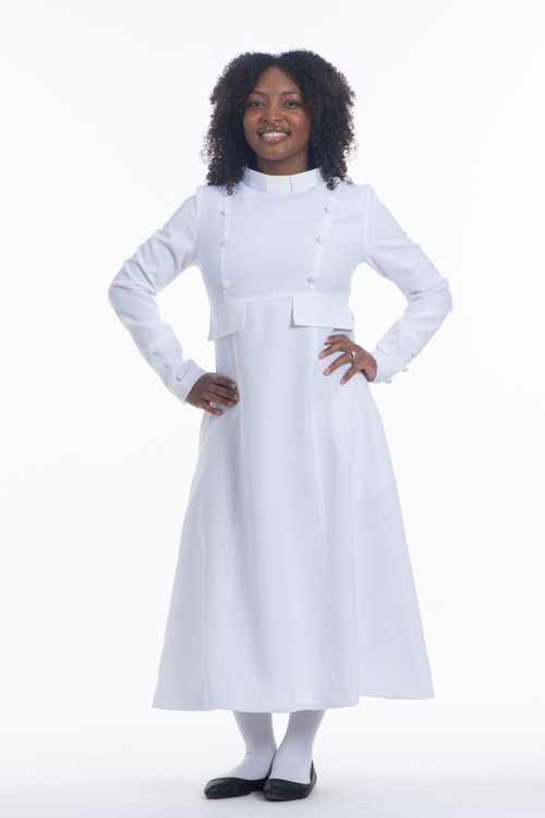 Closeout: Modern Evangelist Clergy Dress In Solid White - Divinity ...
