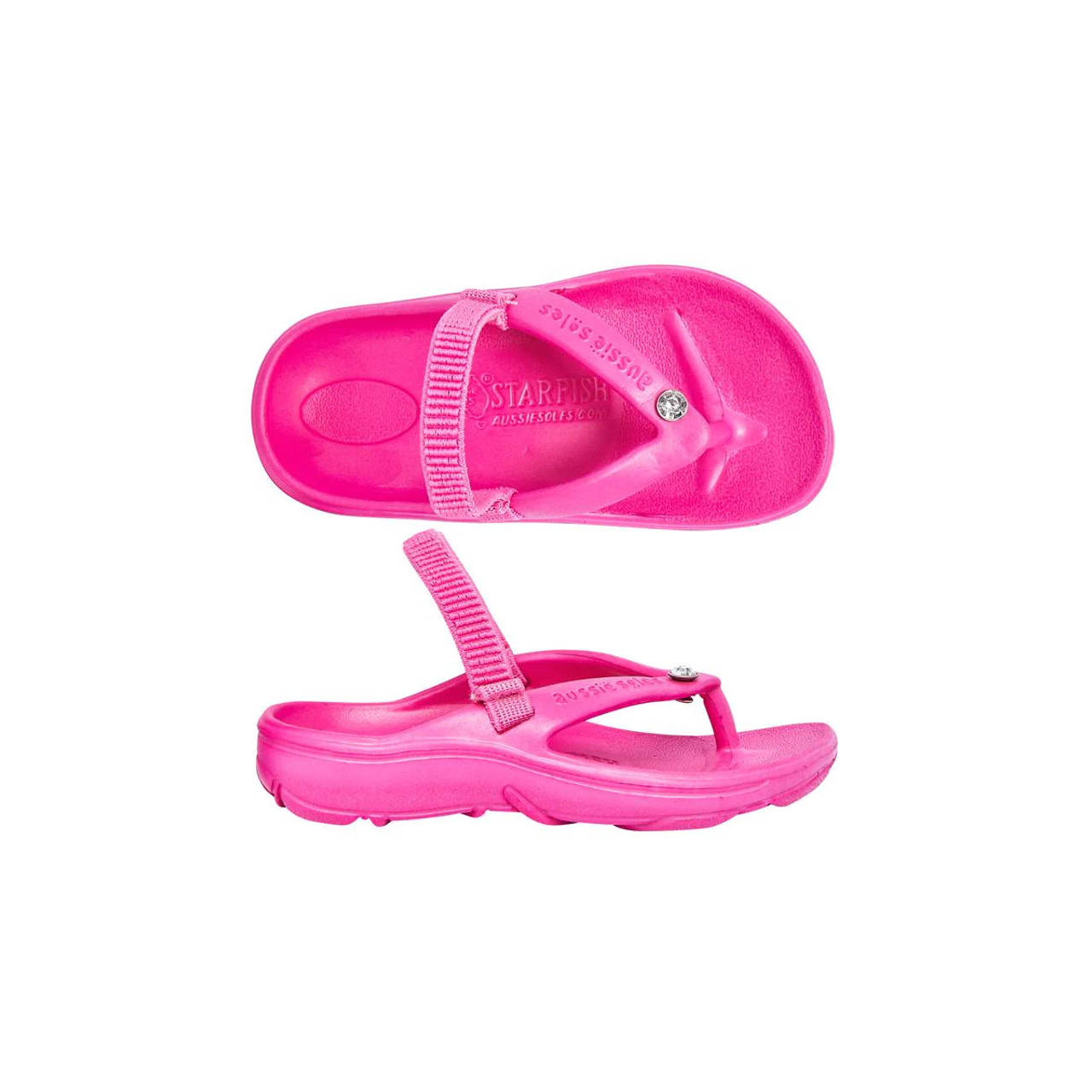 Aussie Soles Starfish Kids Thongs Pink with Diamante Outdoors