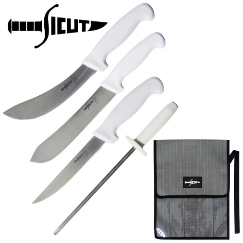 Sicut 4 Piece White Handle Butcher Knife Set