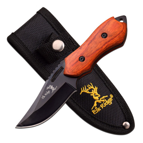 Elk Ridge Wood Handle and Black Blade Knife