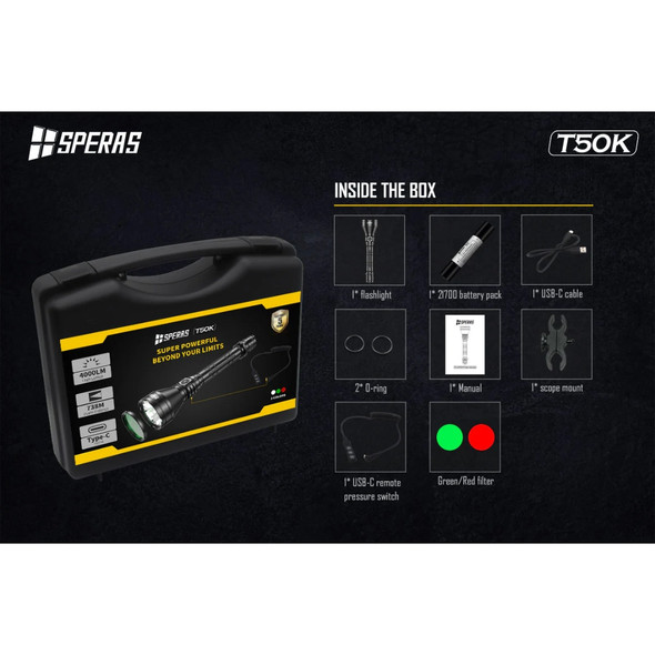 Speras Hunting Torch Kit w Filters 4000lm, 738m Speras Hunting Torch Kit w Filters 4000lm, 738m