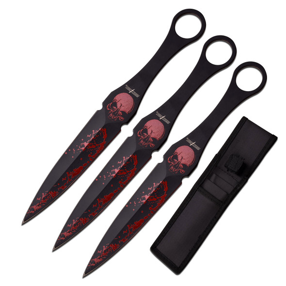 Perfect Point Red Skull Throwing Knives 3 Pack