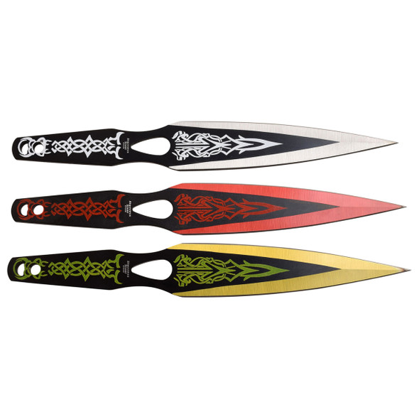 Perfect Point Gold, grey & Red Throwing Knives 3 Pack Perfect Point Gold, grey & Red Throwing Knives 3 Pack
