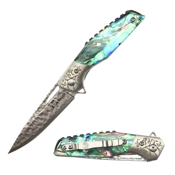 Elk Ridge Abalone Damascus Ball Bearing Pocket Knife