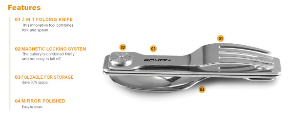 Roxon Magnetic Folding Travel Cutlery - Fork & Spoon