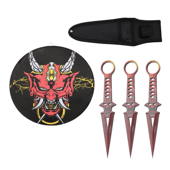 Red & Black Devil Throwing Knives & Target