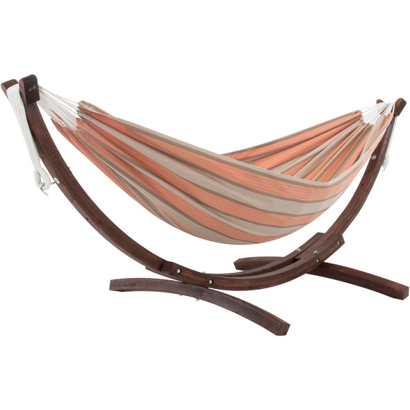 Vivere Double Sunbrella Hammock with Solid Pine Stand (260cm) - Cameo