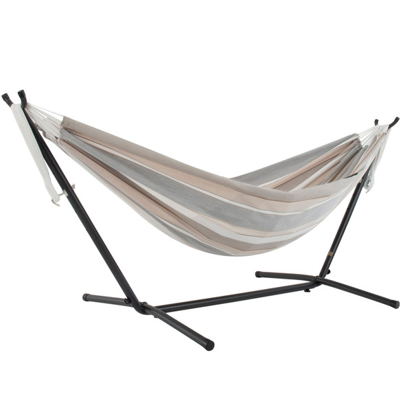 Vivere Double Sunbrella Hammock with Stand (280cm) - Dove