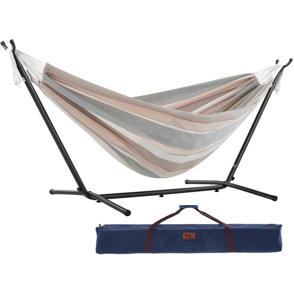 Vivere Double Sunbrella Hammock with Stand (280cm) - Dove