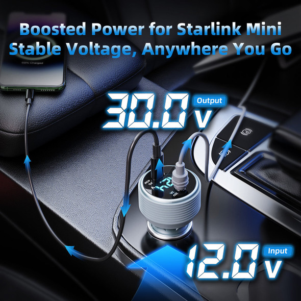 XTAR-Link EL12 V2 12V/24V to 30V Step-Up Car Adapter for Starlink Mini