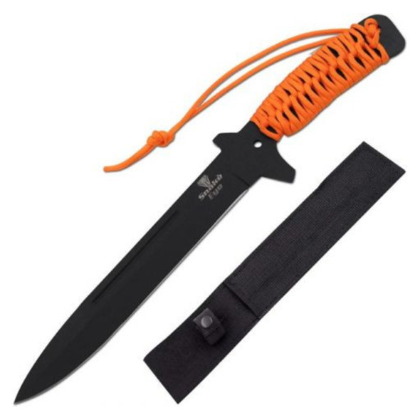 Snake Eye Survival Knife with Sheath - Black & Orange Paracord