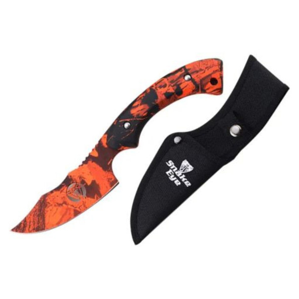 Snake Eye Tactical Skinning Knife with Sheath - Orange Camo