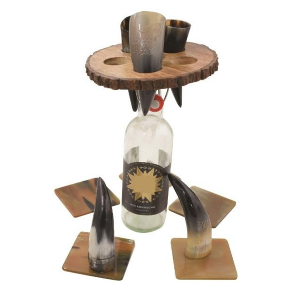 Medieval Warrior Viking Drinking Horn Set with Stand - 5 Piece