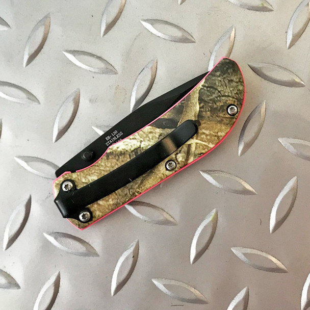 Elk Ridge Camo Folding Knife with Pink Trim