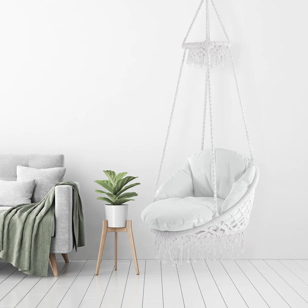 Vivere Macrame Deluxe Hanging Chair with Fringe & Pillow Vivere Macrame Deluxe Hanging Chair with Fringe & Pillow