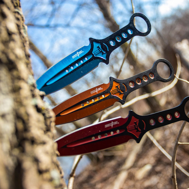 Perfect Point Blue, Orange & Red Throwing Knives 3 Pack