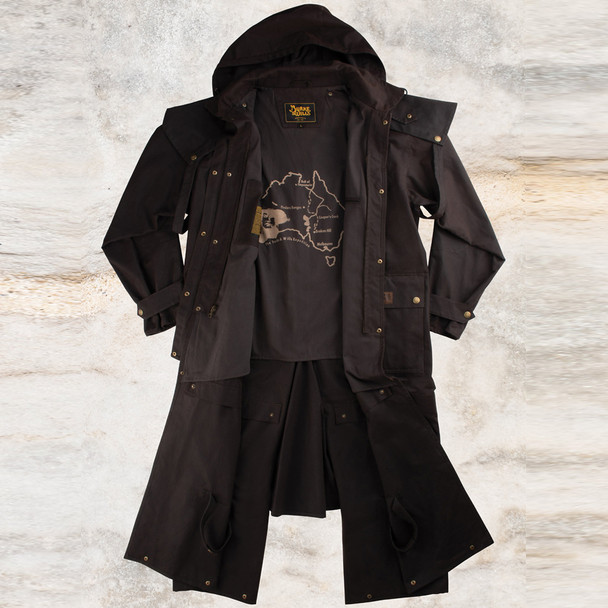 Burke & Wills Mens Balranald Oilskin Long Coat