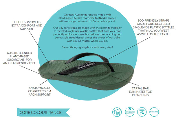 Aussianas Classic 2.5cm Arch Support Thongs