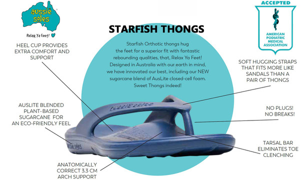 Aussie Soles Starfish 3.3cm Orthotic Arch Support Thongs