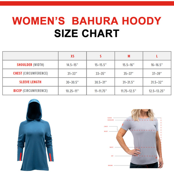 Bubba Women's Blue Bahura Hoodie - Sizing Chart Bubba Women's Blue Bahura Hoodie - Sizing Chart
