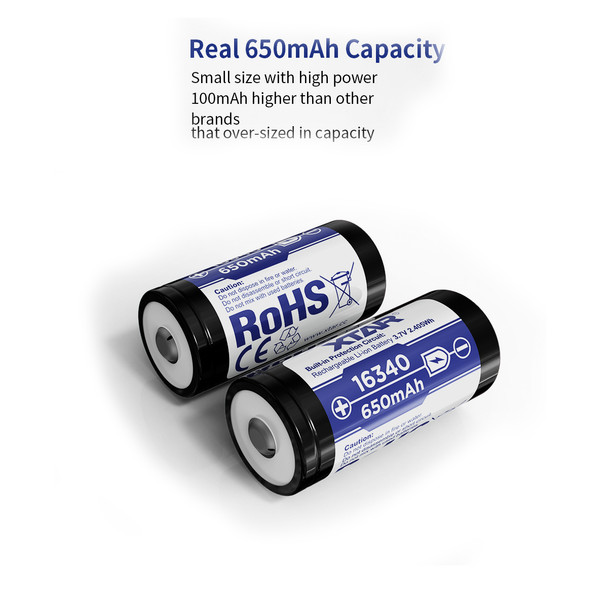 XTAR 16340 650mAh Rechargeable Lithium Battery