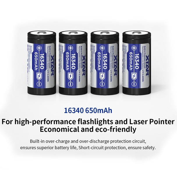 XTAR 16340 650mAh Rechargeable Lithium Battery