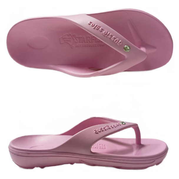 Aussie Soles Kids Starfish Thongs - Pink with Diamante