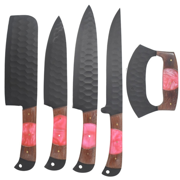 Elk Ridge 6 Piece Pink & Brown Kitchen Knife Set