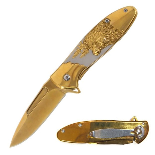 Dark Fantasy Blades Gold Bear Pocket Knife