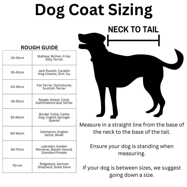 Burke & Wills Oilskin Angus Dog Coat Size Guide