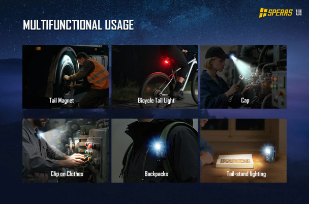 Speras RGB Magnetic Clip Light w Sensor & Bike Strap