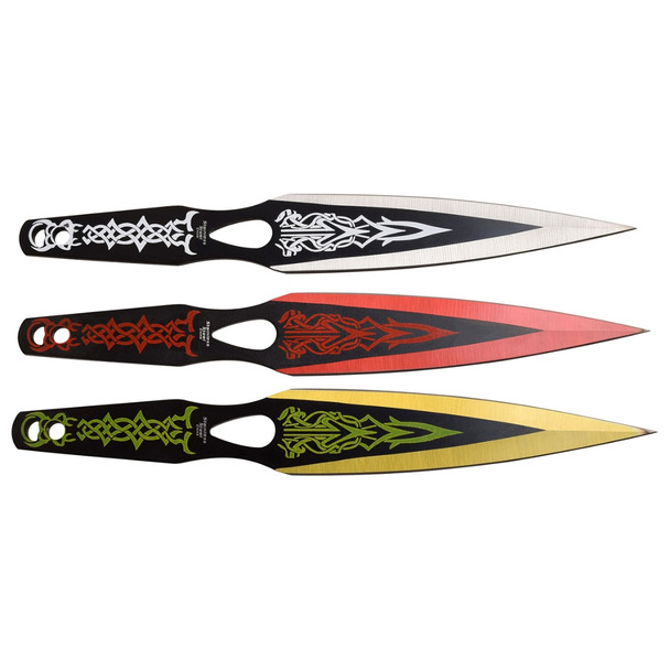 Perfect Point Gold, grey & Red Throwing Knives 3 Pack Perfect Point Gold, grey & Red Throwing Knives 3 Pack