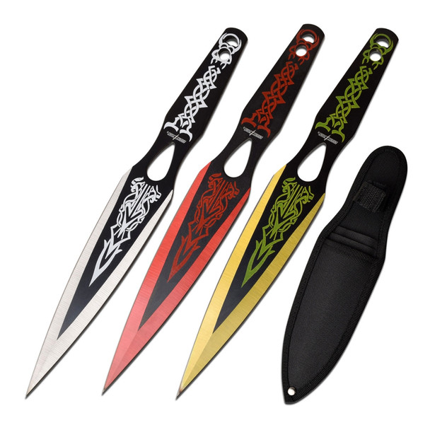 Perfect Point Gold, grey & Red Throwing Knives 3 Pack Perfect Point Gold, grey & Red Throwing Knives 3 Pack