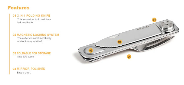 ROXON Magnetic Folding Travel Cutlery - Knife & Fork