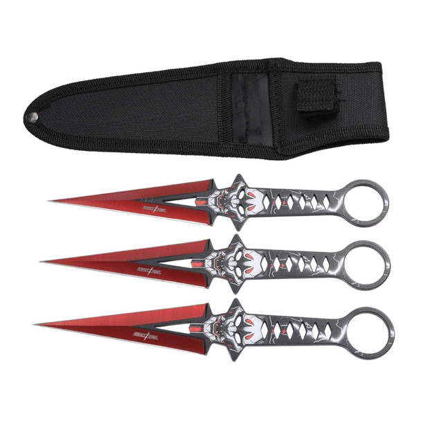 Perfect Point Red & Black Devil Throwing Knives & Target