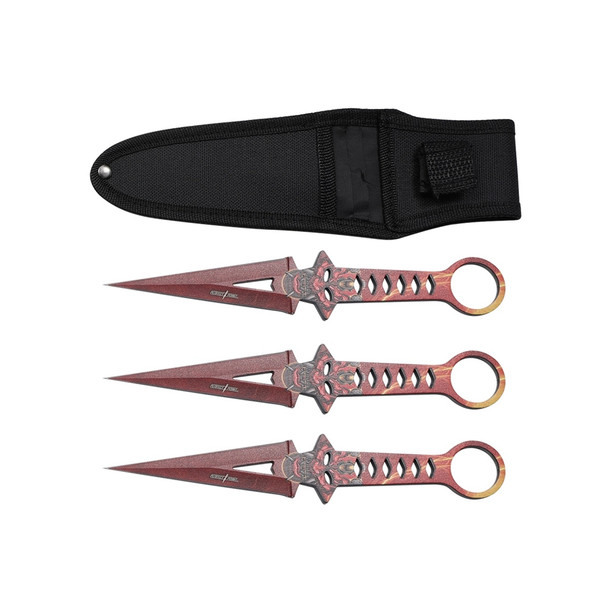 Red & Black Devil Throwing Knives & Target