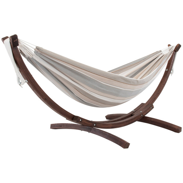 Vivere Double Sunbrella Hammock with Solid Pine Stand (260cm) - Dove