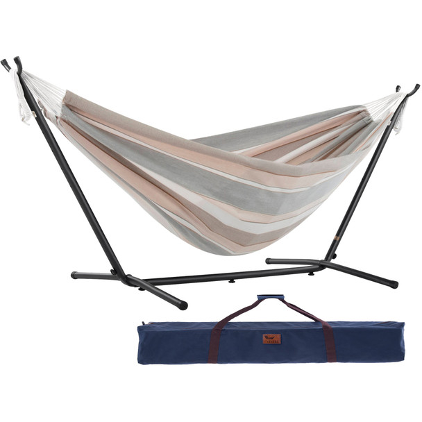 Vivere Double Sunbrella Hammock with Stand (280cm) - Dove