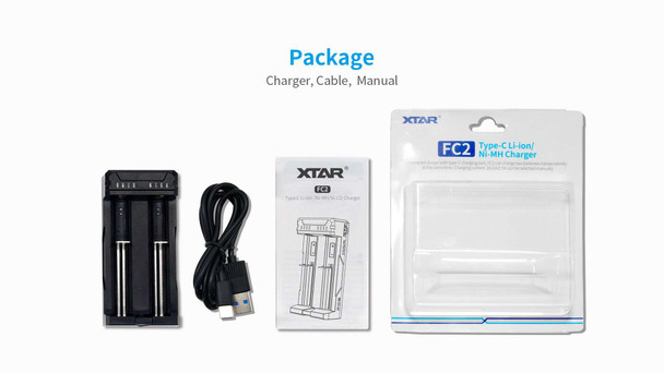 XTAR FC2 2-Bay USB-C Li-ion & NiMH Battery Charger