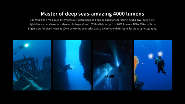 XTAR D30 4000 Lumen Underwater Photo & Video Dive Torch Set