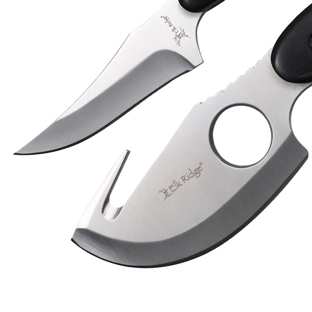Elk Ridge 2 Piece Hunting Knife Set with Gut Hook Skinner - Black Handle