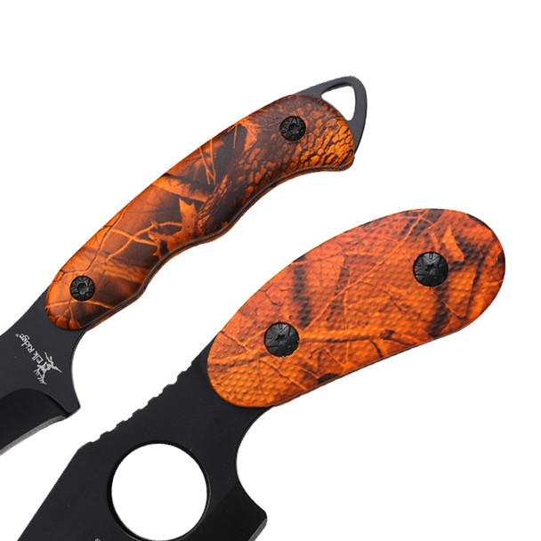 Elk Ridge 2 Piece Hunting Knife Set with Gut Hook Skinner - Orange Camo Handle