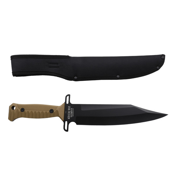 Survivor Sawback Bowie Knife with Sheath - Tan Handle