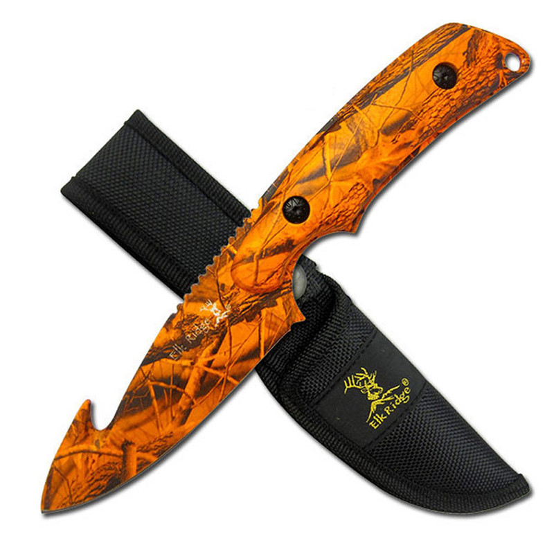 Elk Ridge Orange Rainforest Camo Gut Hook Skinner Knife