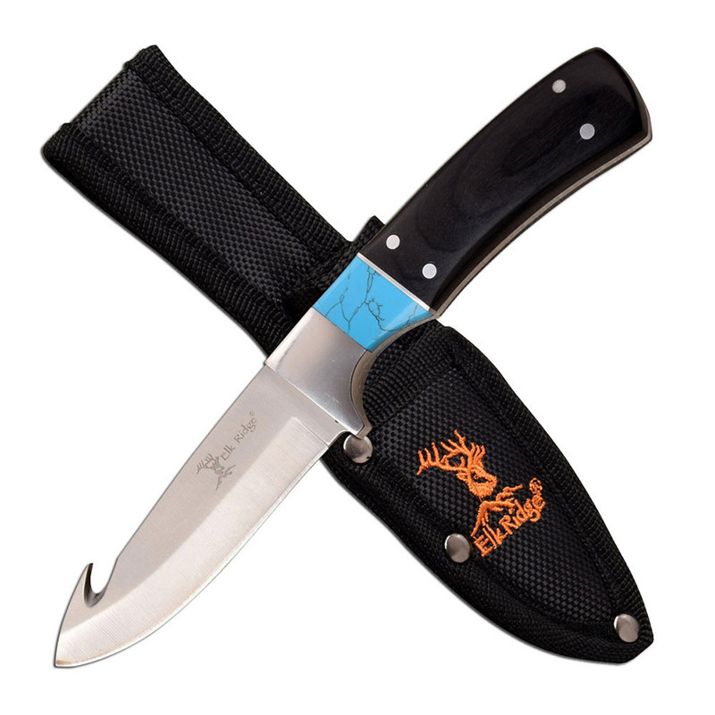 Elk Ridge Black Pakkawood Gut Hook Skinner Knife